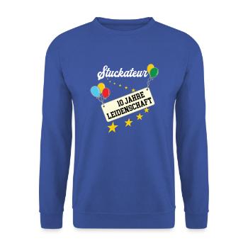 Stuckateur 10 jähriges Jubiläum Stuckateure 10. - Unisex Pullover - Royalblau - Vorne - Alina (178cm) & Michal (187cm)