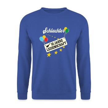 Schlachter 10 jähriges Jubiläum Schlachterei 10. - Unisex Pullover - Royalblau - Vorne - Alina (178cm) & Michal (187cm)