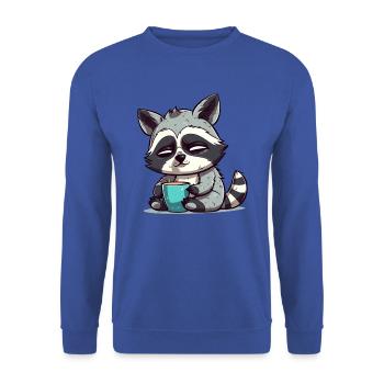 Sleepy raccoon with coffee - Unisex Sweatshirt - royal blue - Front - Alina (178cm) & Michal (187cm)