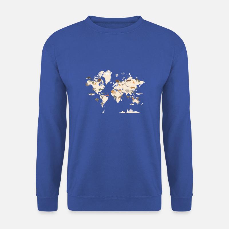 Weltkarte mit Tieren - World Map With Animals - Unisex Pullover - Royalblau