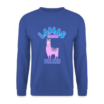 Lamas gegen Nazis - Unisex Pullover - Royalblau - Vorne - Alina (178cm) & Michal (187cm)