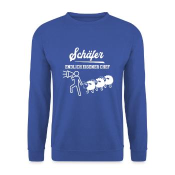 Schäfer Endlich Eigener Chef Schäferei Meister - Unisex Pullover - Royalblau - Vorne - Alina (178cm) & Michal (187cm)