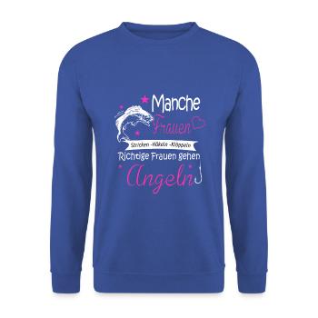 Frauen gehen Angeln - Unisex Pullover - Royalblau - Vorne - Alina (178cm) & Michal (187cm)
