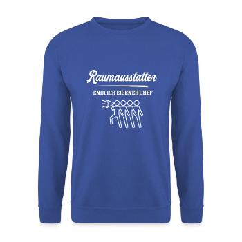 Raumausstatter Chef Raumausstattung Meister - Unisex Pullover - Royalblau - Vorne - Alina (178cm) & Michal (187cm)