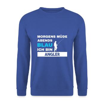 Morgens Müde Abends Blau Angler - Unisex Pullover - Royalblau - Vorne - Alina (178cm) & Michal (187cm)