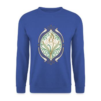 Jugendstil Iris Ornament - Unisex Pullover - Royalblau - Vorne - Alina (178cm) & Michal (187cm)