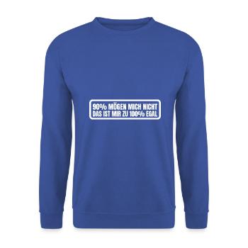 90% mögen mich nicht das ist mir zu 100% egal - Unisex Pullover - Royalblau - Vorne - Alina (178cm) & Michal (187cm)