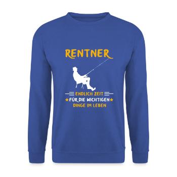 Rentner Rente Ruhestand Angler Angeln - Unisex Pullover - Royalblau - Vorne - Alina (178cm) & Michal (187cm)