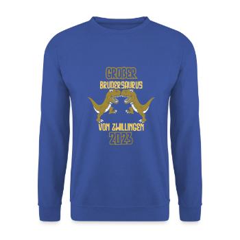 Großer Bruder 2023 Großer Zwillinge Brudersaurus - Unisex Pullover - Royalblau - Vorne - Alina (178cm) & Michal (187cm)