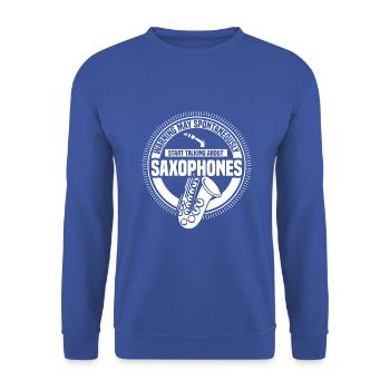spontaneously start talking about saxophones - Unisex Pullover - Royalblau - Vorne - Alina (178cm) & Michal (187cm)