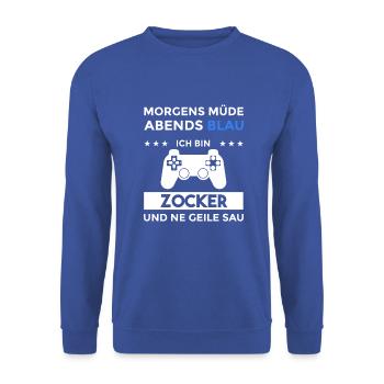 Morgens Müde Abends Blau Zocker - Unisex Pullover - Royalblau - Vorne - Alina (178cm) & Michal (187cm)