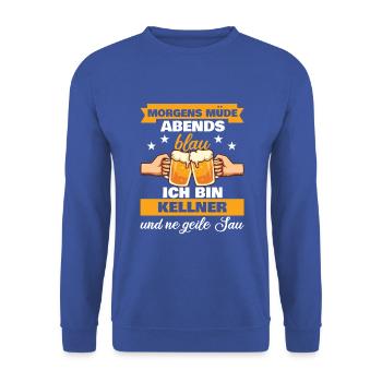 Morgens Müde Abends Blau Kellner - Unisex Pullover - Royalblau - Vorne - Alina (178cm) & Michal (187cm)