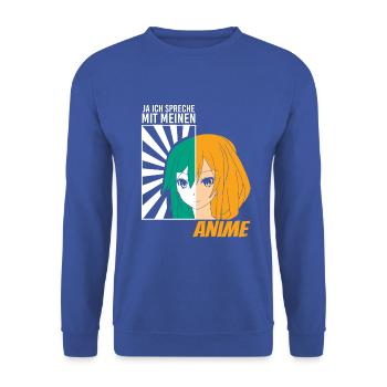 Ja ich spreche mit meinen Anime - Unisex Pullover - Royalblau - Vorne - Alina (178cm) & Michal (187cm)