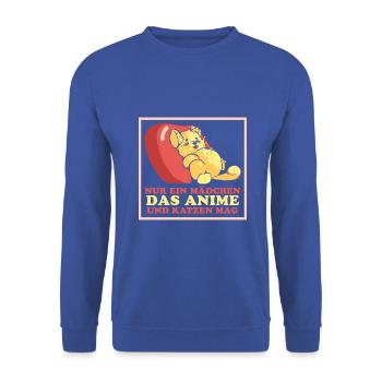 Nur ein Mädchen das Anime und Katzen mag - Unisex Pullover - Royalblau - Vorne - Alina (178cm) & Michal (187cm)