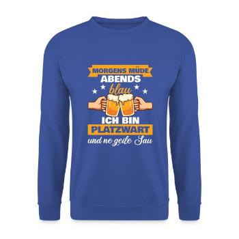 Morgens Müde Abends Blau Platzwart - Unisex Pullover - Royalblau - Vorne - Alina (178cm) & Michal (187cm)