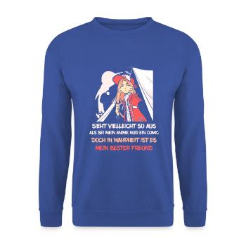 Mein Anime mein bester Freund - Unisex Pullover - Royalblau - Vorne - Alina (178cm) & Michal (187cm)