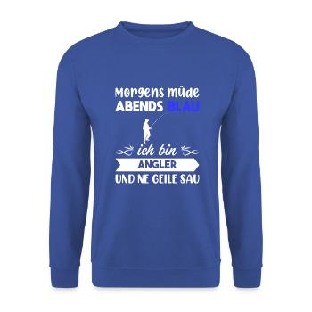 Morgens Müde Abends Blau Angler - Unisex Pullover - Royalblau - Vorne - Alina (178cm) & Michal (187cm)