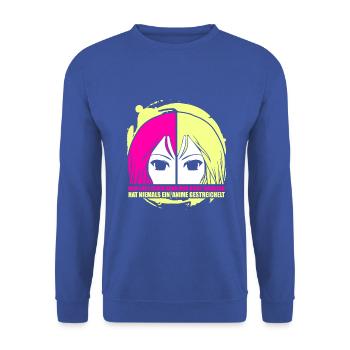 Wer sagt Glück kann man nicht anfassen Anime - Unisex Pullover - Royalblau - Vorne - Alina (178cm) & Michal (187cm)