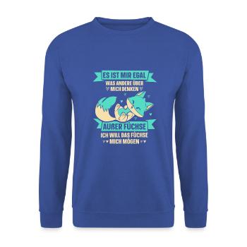 außer füchse ich will das füchse mich mögen - Unisex Pullover - Royalblau - Vorne - Alina (178cm) & Michal (187cm)