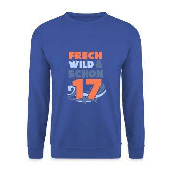 17 Jahre Geburtstag Hai - Unisex Pullover - Royalblau - Vorne - Alina (178cm) & Michal (187cm)