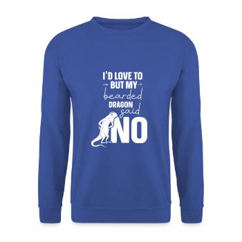 I’d love to but, my Bearded Dragon said no. - Unisex Pullover - Royalblau - Vorne - Alina (178cm) & Michal (187cm)