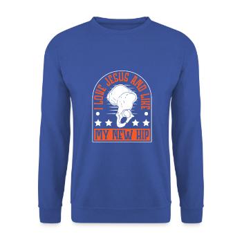 I Love jesus and like my new hip - Unisex Pullover - Royalblau - Vorne - Alina (178cm) & Michal (187cm)