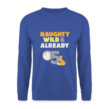 5 Jahre Geburtstag Junge Mädchen Fuchs - Unisex Pullover - Royalblau - Vorne - Alina (178cm) & Michal (187cm)