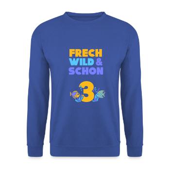 3 Jahre Geburtstag Junge Mädchen Fisch - Unisex Pullover - Royalblau - Vorne - Alina (178cm) & Michal (187cm)