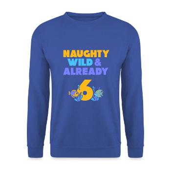 6 Jahre Geburtstag Junge Mädchen Fisch - Unisex Pullover - Royalblau - Vorne - Alina (178cm) & Michal (187cm)