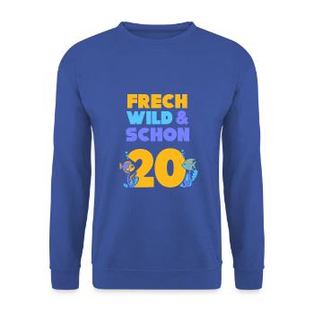 Geschenk 20 Jahre Geburtstag Fisch - Unisex Pullover - Royalblau - Vorne - Alina (178cm) & Michal (187cm)