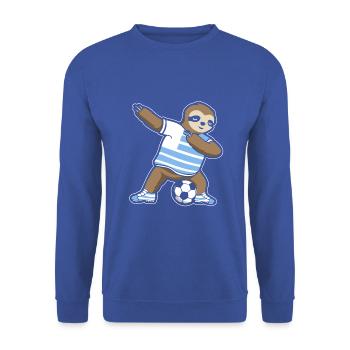 Fußballfan Faultier Fußball Uruguay - Unisex Pullover - Royalblau - Vorne - Alina (178cm) & Michal (187cm)