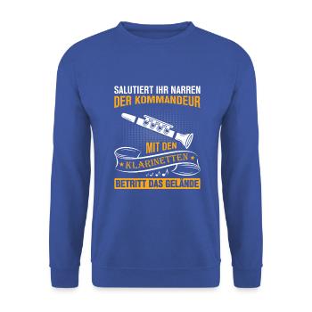 Klarinette Klarinettenspieler Klarinettist - Unisex Pullover - Royalblau - Vorne - Alina (178cm) & Michal (187cm)