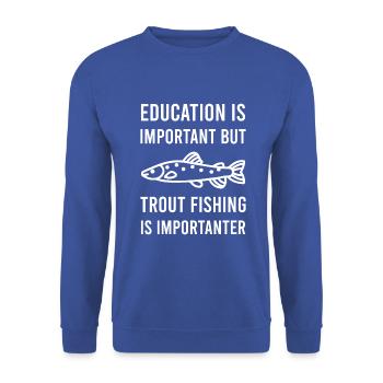 but Trout Fishing is importanter - Unisex Pullover - Royalblau - Vorne - Alina (178cm) & Michal (187cm)