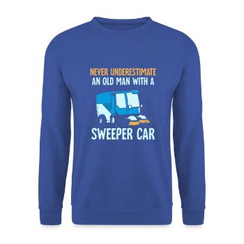 an old man with a sweeper car - Unisex Pullover - Royalblau - Vorne - Alina (178cm) & Michal (187cm)