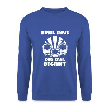 Nüsse raus der spaß beginnt - Unisex Pullover - Royalblau - Vorne - Alina (178cm) & Michal (187cm)