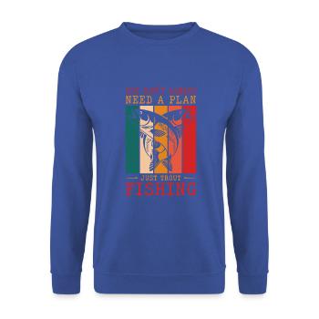 You don´t always need a plan just Trout Fishing - Unisex Pullover - Royalblau - Vorne - Alina (178cm) & Michal (187cm)