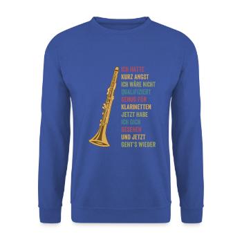Klarinette Klarinettenspieler Klarinettist - Unisex Pullover - Royalblau - Vorne - Alina (178cm) & Michal (187cm)