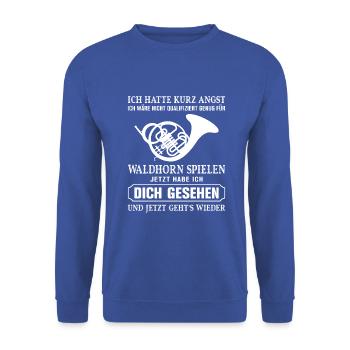 Waldhorn Waldhornspieler Hornist - Unisex Pullover - Royalblau - Vorne - Alina (178cm) & Michal (187cm)