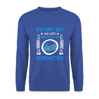 Klarinette Klarinettenspieler Klarinettist - Unisex Pullover - Royalblau - Vorne - Alina (178cm) & Michal (187cm)