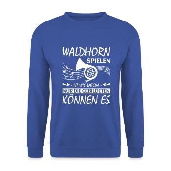 Waldhorn Waldhornspieler Hornist - Unisex Pullover - Royalblau - Vorne - Alina (178cm) & Michal (187cm)