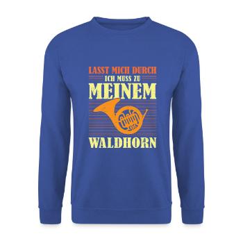 Waldhorn Waldhornspieler Hornist - Unisex Pullover - Royalblau - Vorne - Alina (178cm) & Michal (187cm)