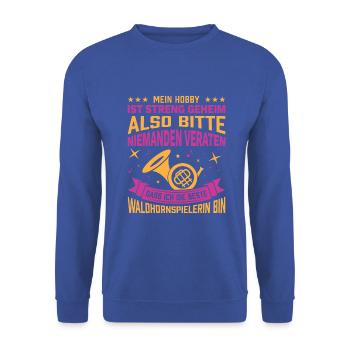 Waldhorn Waldhornspieler Hornist - Unisex Pullover - Royalblau - Vorne - Alina (178cm) & Michal (187cm)