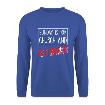 Sunday is for church Half Marathon - Unisex Pullover - Royalblau - Vorne - Alina (178cm) & Michal (187cm)