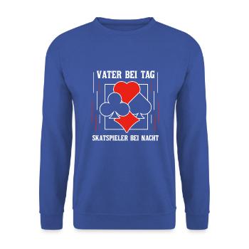 Vater bei Tag Skatspieler bei Nacht - Unisex Pullover - Royalblau - Vorne - Alina (178cm) & Michal (187cm)