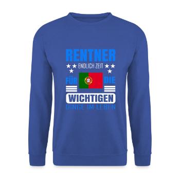 Rentner Rente Rentenbeginn Portugal - Unisex Pullover - Royalblau - Vorne - Alina (178cm) & Michal (187cm)