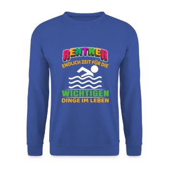 Rentner Rente Rentenbeginn Schwimmen Schwimmer - Unisex Pullover - Royalblau - Vorne - Alina (178cm) & Michal (187cm)