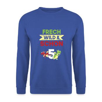5 Jahre Geburtstag Junge Mädchen Drachen - Unisex Pullover - Royalblau - Vorne - Alina (178cm) & Michal (187cm)