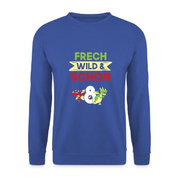 8 Jahre Geburtstag Junge Mädchen Drachen - Unisex Pullover - Royalblau - Vorne - Alina (178cm) & Michal (187cm)