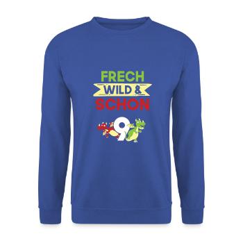 9 Jahre Geburtstag Junge Mädchen Drachen - Unisex Pullover - Royalblau - Vorne - Alina (178cm) & Michal (187cm)
