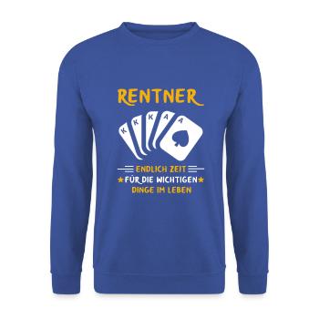 Rentner Rente Rentenbeginn Pokern Karten spielen - Unisex Pullover - Royalblau - Vorne - Alina (178cm) & Michal (187cm)